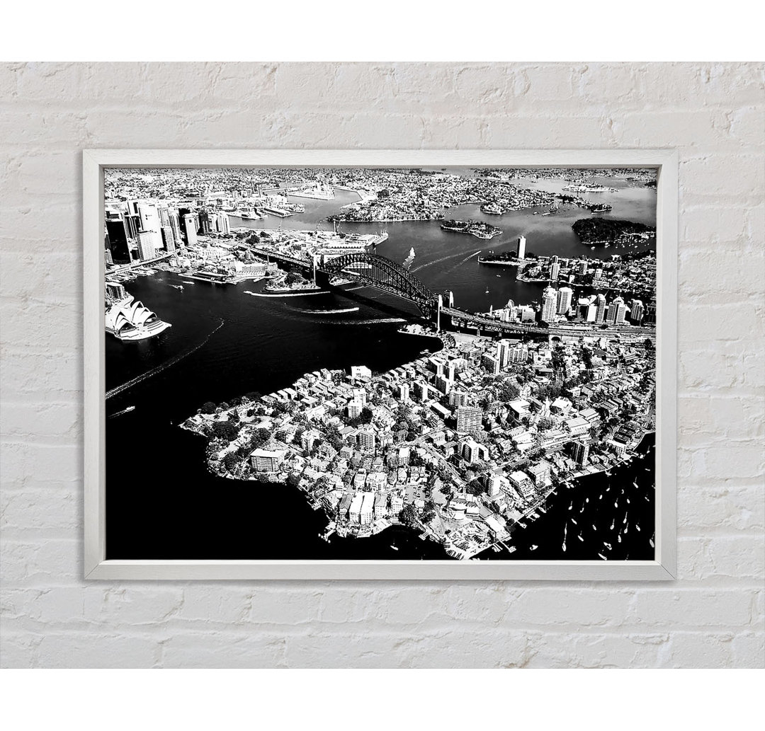 Sydney Harbour Bridge Ariel View B N W - Single Picture Frame Kunstdrucke auf Leinwand