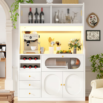 kitchen cabinet with drawers, cabinets, wine rack and LED Light