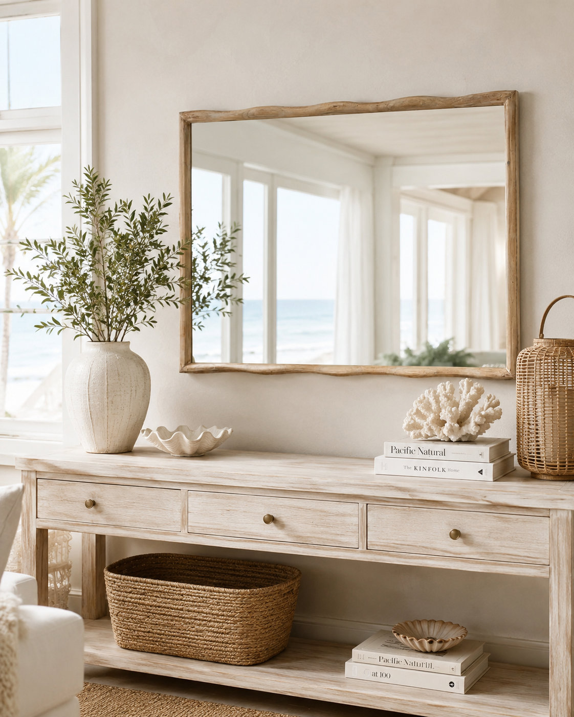 Willow Scalloped Mirror, Bleached Oak
