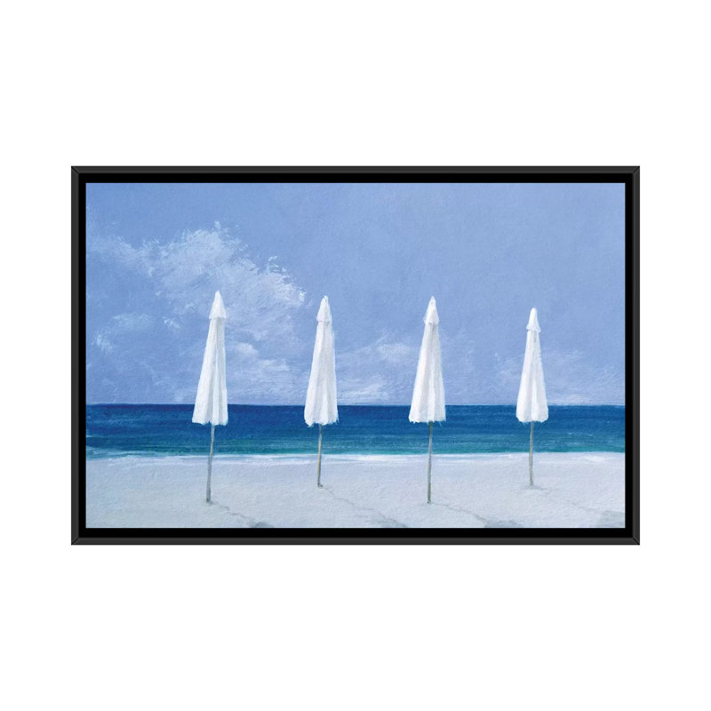 «Beach Umbrellas» par Lincoln Seligman, impression sur toile tendue, H 18 po x l 26 po x P 1,5 po, Toile encadrée noire