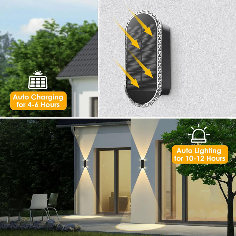Paquet de 6 lumières de clôture à énergie solaire avec éclairage vers le haut et vers le bas, 3 lumières murales extérieures à mode DEL, étanche IP65