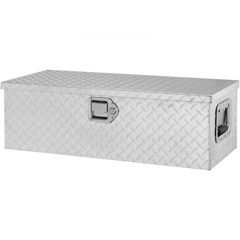 Heavy Duty Aluminum Truck Bed Tool Box, Diamond Plate Tool Box with Side Handle and Lock Keys, Silver