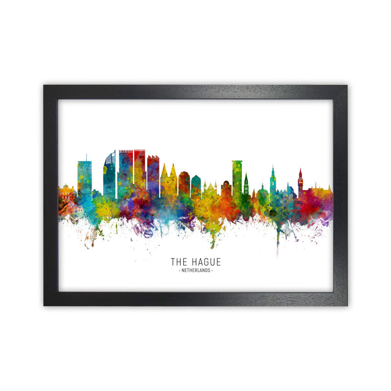 The Hague Netherlands Skyline by Michael Tompsett - Print, 25cm H x 34cm W x 3cm D, Black Framed
