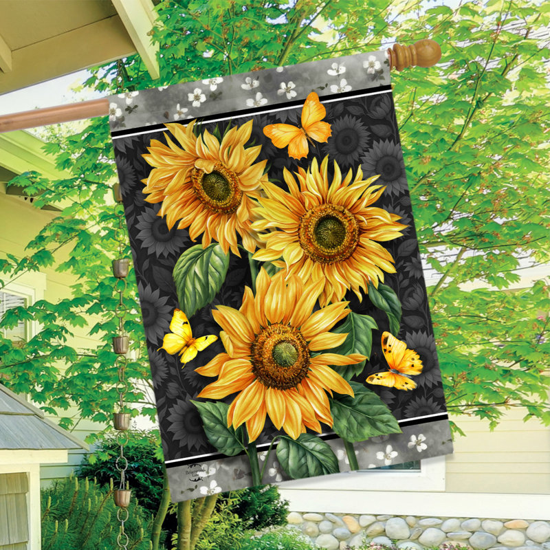 Élégant drapeau de maison de tournesols, Été jaune/gris foncé