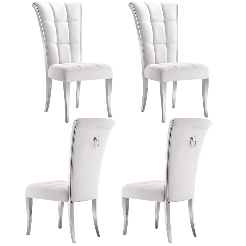 Ensemble de 4 chaises de salle à manger blanches et argentées