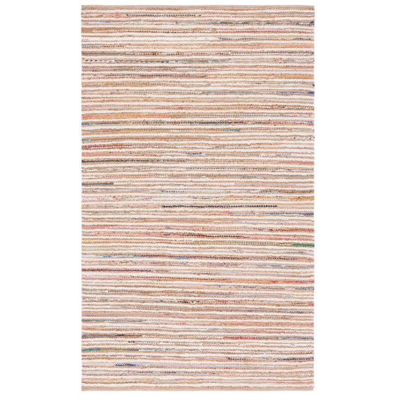 Karletta Woven Jute/Canvas/Cotton Performance Striped Rug in Natural/Rust, Rectangle 3' x 5'