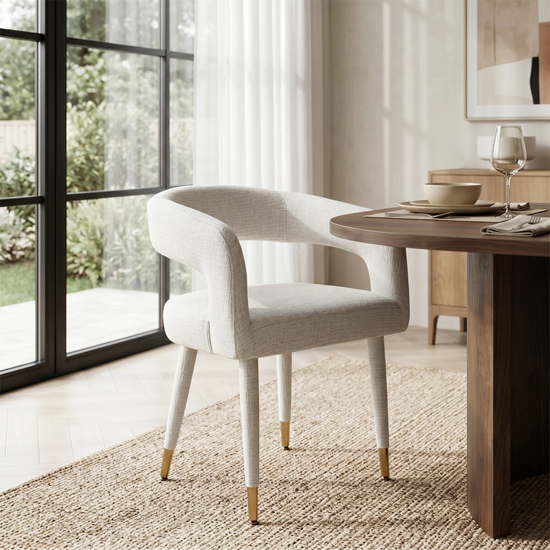 Ensemble de table de salle à manger à piédestal moderne 7 pièces avec 6 fauteuils rembourrés, Beige