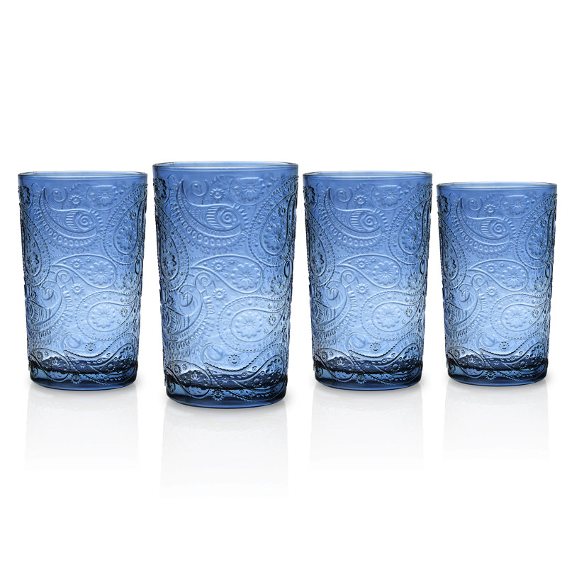 Blue Paisley Pattern 13oz Glassware Set of 4