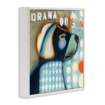 Drama Queen Dog Humor, giclée encadrée, design par Stacy Milrany