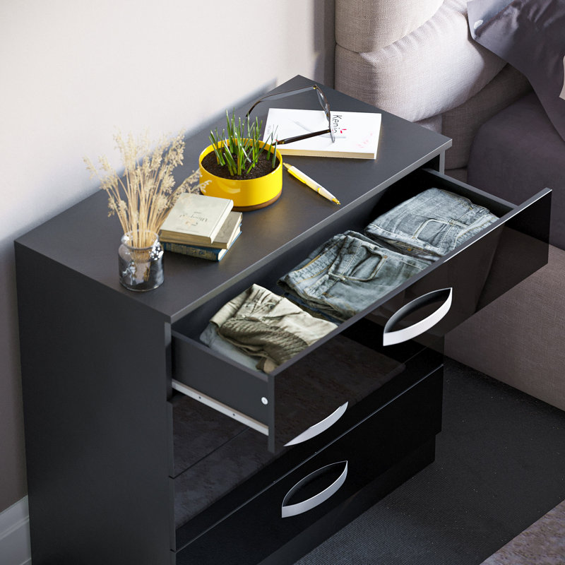 Arkadij 4 - Drawer High Gloss Chest of Drawers With Metal Runners, Modern Bedroom Storage Cabinet, Black