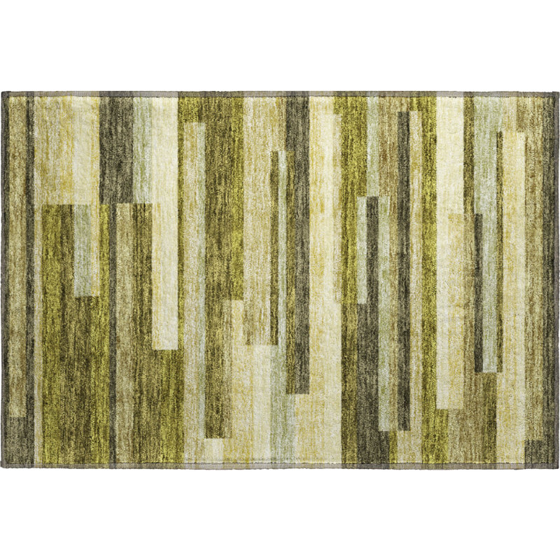 Premium Machine Washable Prisco Olive Rug, Rectangle 1'8" x 2'6"
