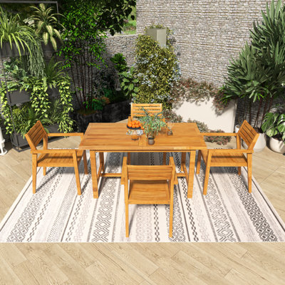 5-Piece Rectangular Outdoor Patio Dining Set With Umbrella Hole