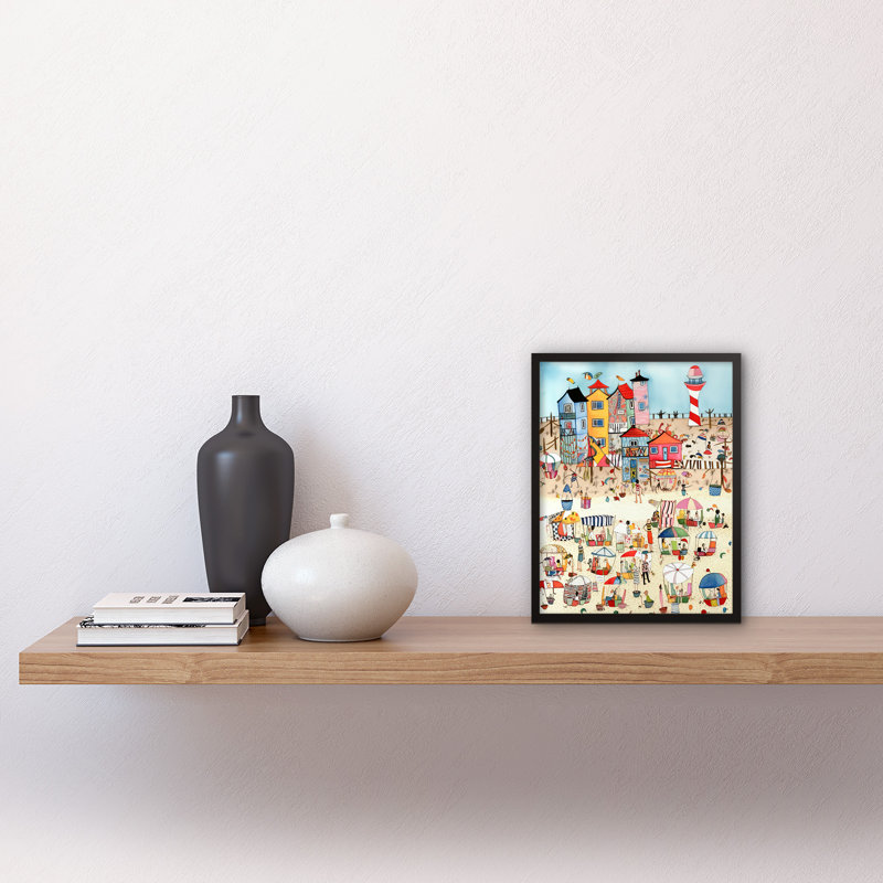 Day At The Seaside Abstract Folk Art Artwork Framed Wall Art Print 9X7 Inch