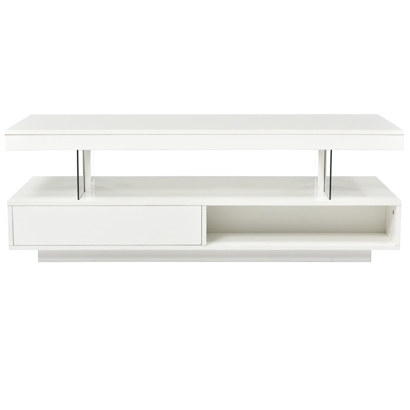 LED Coffee Table,Cocktail table,Living room table with Storage, Modern Center Table , White