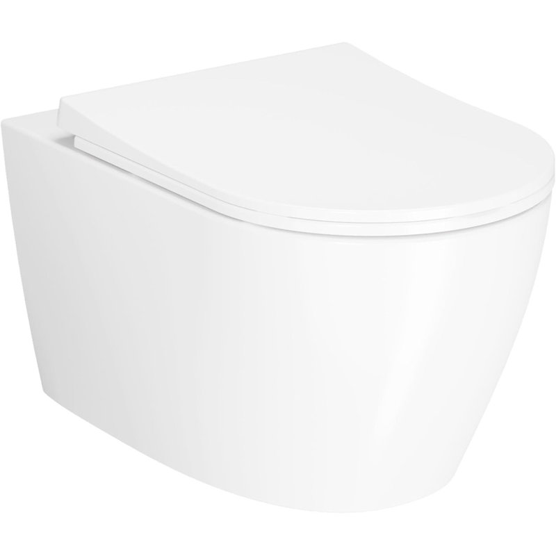Wall Hung Toilet with Power Flush, D-Shaped Bowl, Soft Close Seat & Tankless Design