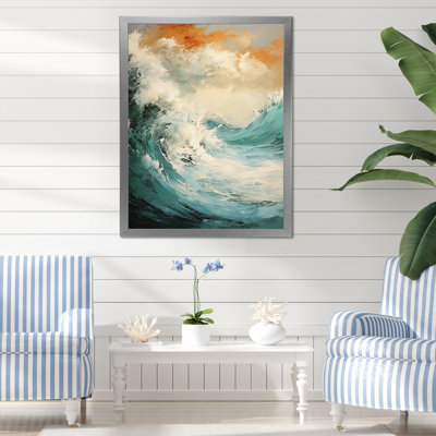«Modern Coastal Blue and Gold Wave», reproduction sur toile