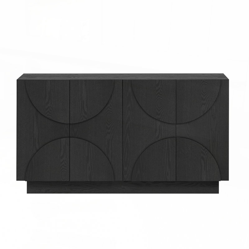 4-Door Large Storage Sideboard Wood Sideboard Cabinet with Semi-Circular Handles and Adjustable Shelves for Dining Room