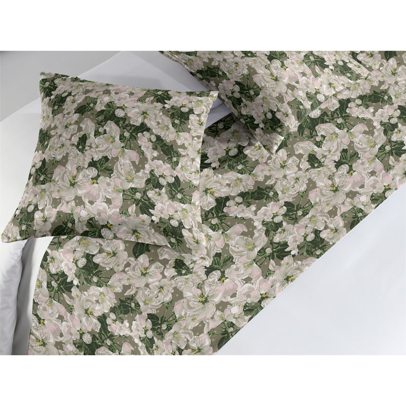 Ensemble de chemin de lit Ambesonne Spring Spring Motif pastel fleurs vert sauge et rosé, Très grand lit
