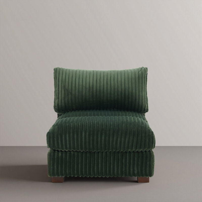 Upholstered Faux Rabbit Fur Flannel Armless Chair with Pillow Back, Single Chair Module Part For Sectional Sofa, Green