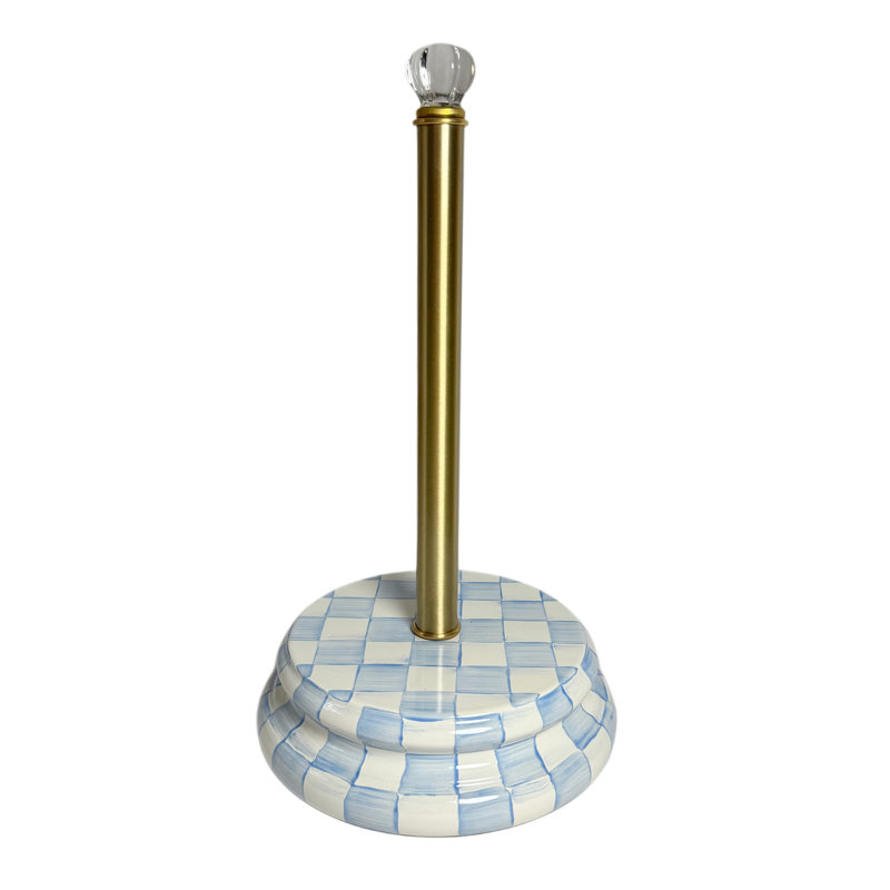 Violet Check Paper Towel Holder, White/Blue/Gold