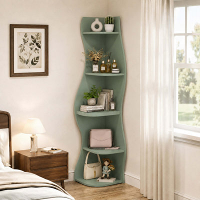 Étagère d'angle à 5 niveaux en forme de S, présentoir incurvé moderne autoportant, support de plante d'angle peu encombrant pour salon, chambre à coucher, salle de bain, bureau à domicile