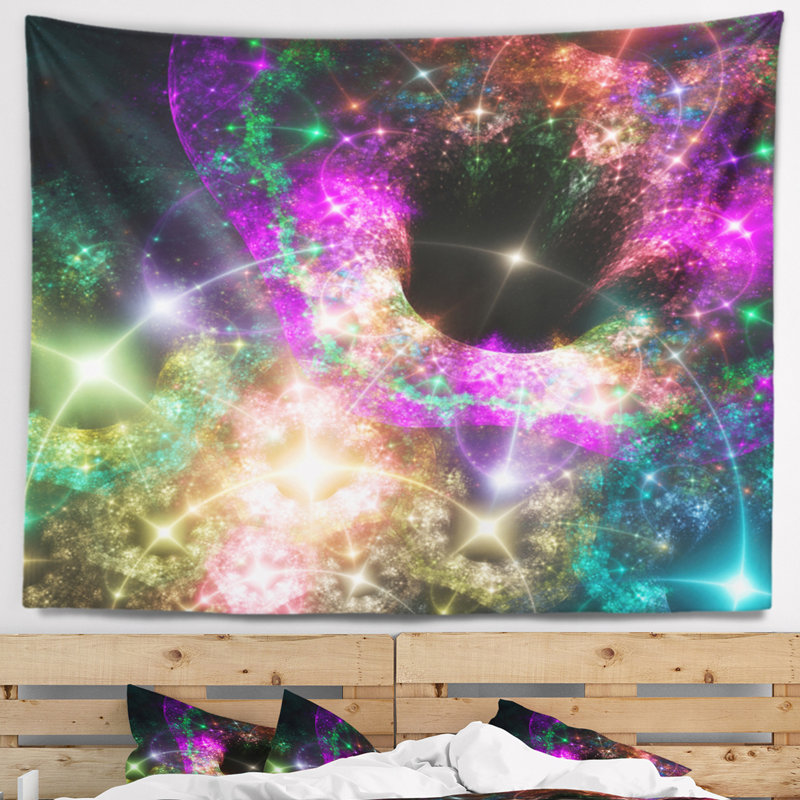 Tapisserie abstraite rose cosmique à trou noir, H 50 po x l 60 po