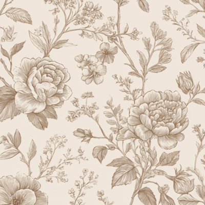 Papier peint à peler et coller à motif de feuille de botanique rétro beige, sépia, fleurs délicates, papier contact adhésif amovible, décoration murale pour armoires de cuisine de chambre à coucher