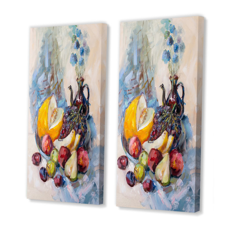 «Fruit Table Impressionism», ensemble de 2 peintures sur toiles, Toile tendue, H 20 po x l 24 po x P 1 po