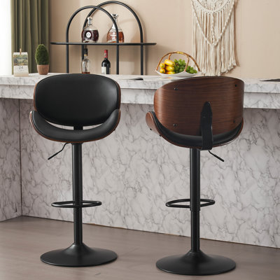 Jaquela Bentwood Swivel Adjustable Height Bar Stool(Set of 2)
