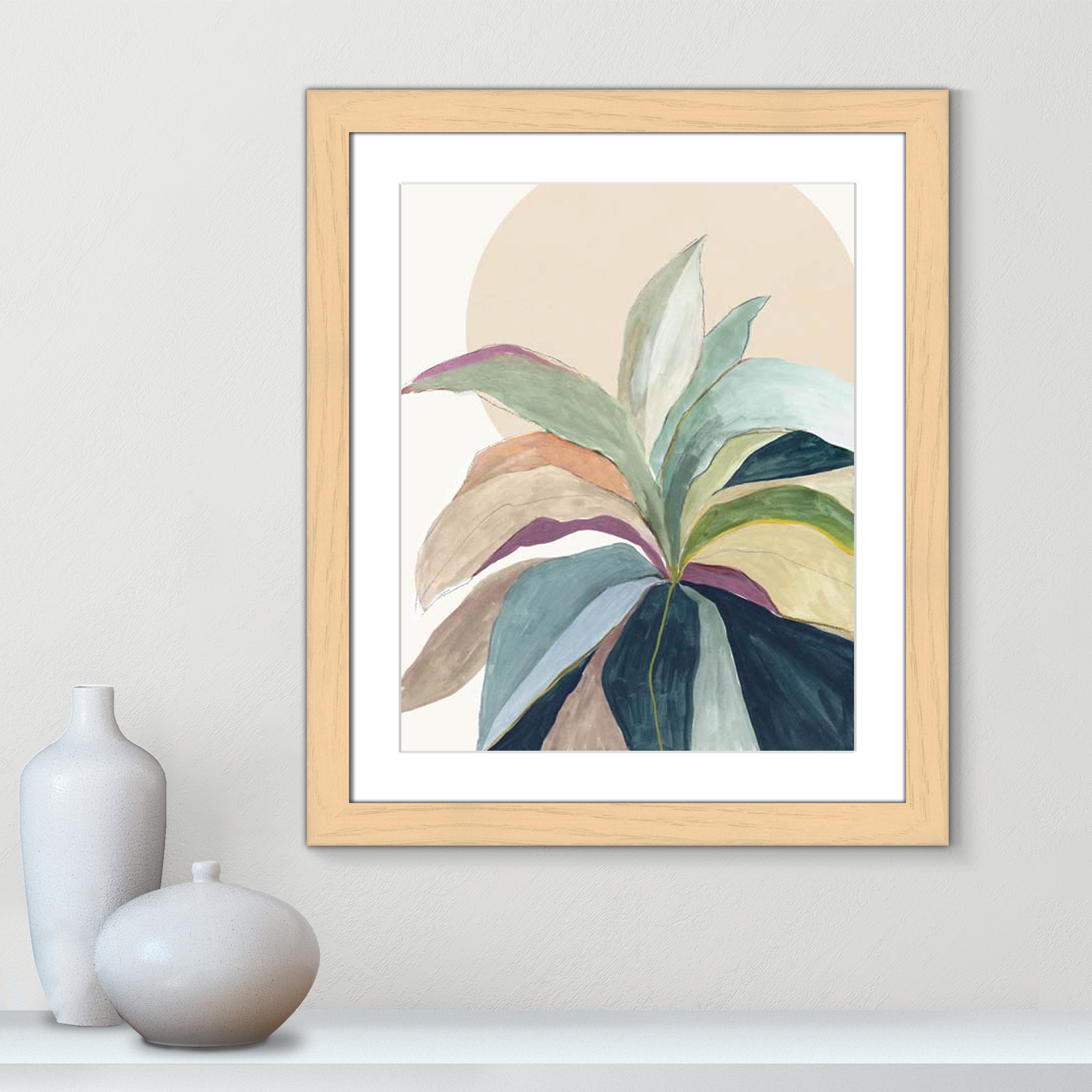Sherbrooke Sunny Bright Leaves II Framed On Paper by Asia Jensen Print, Natural Cube Frame Matted, 27" H x 23" W x 1.25" D  