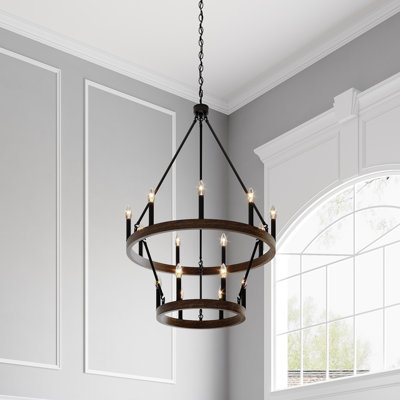 Adriana 15-Light 2-Tier Dimmable Wagon Wheel Chandelier