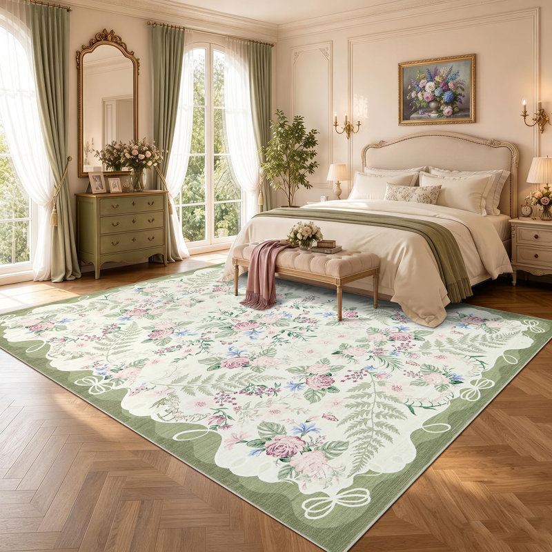 Tapis vintage à motifs floraux, Gray Green, 5*7