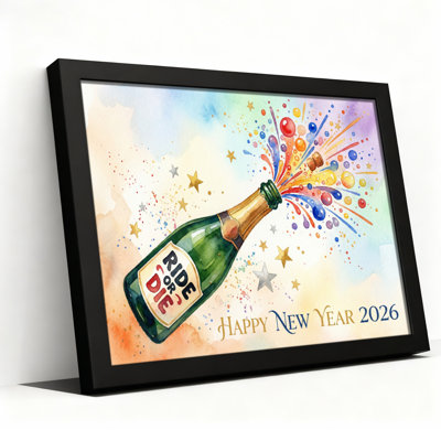 Bouteille de champagne avec confettis colorés et étoiles, aquarelle sur toile, art mural, bonne année 2026, reproduction de peinture à l'huile pour la fête