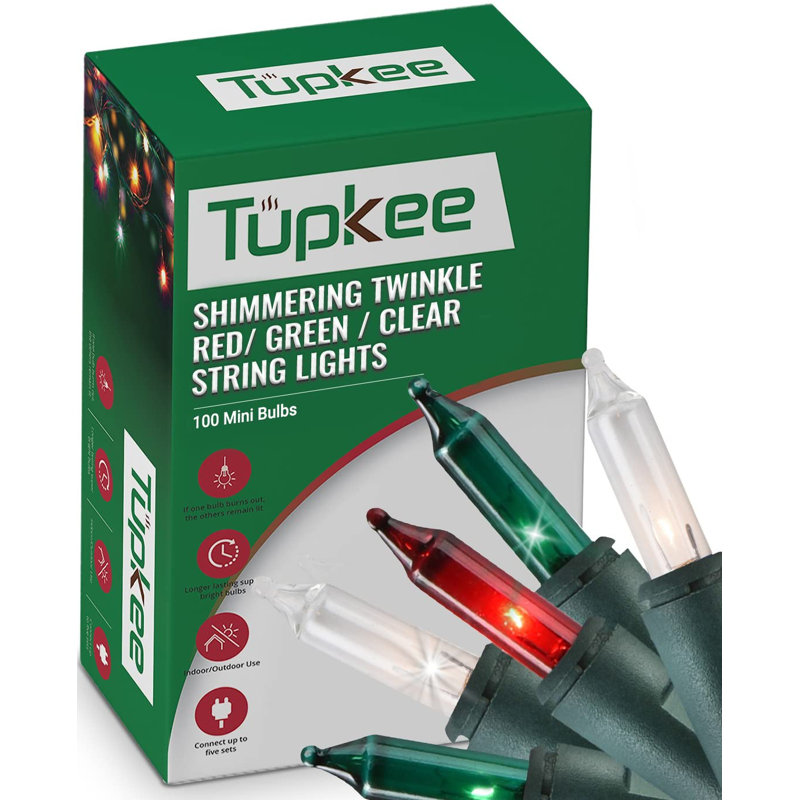 Tupkee Christmas Random Shimmering Twinkle Lights - 12 Of 100 Lights Twinkle, Indoor Outdoor, 20.5 Feet Light String, 100 Multi-Color Bulbs - Christmas Tree Holiday Decor Sparkling Twinkling Christmas Lights