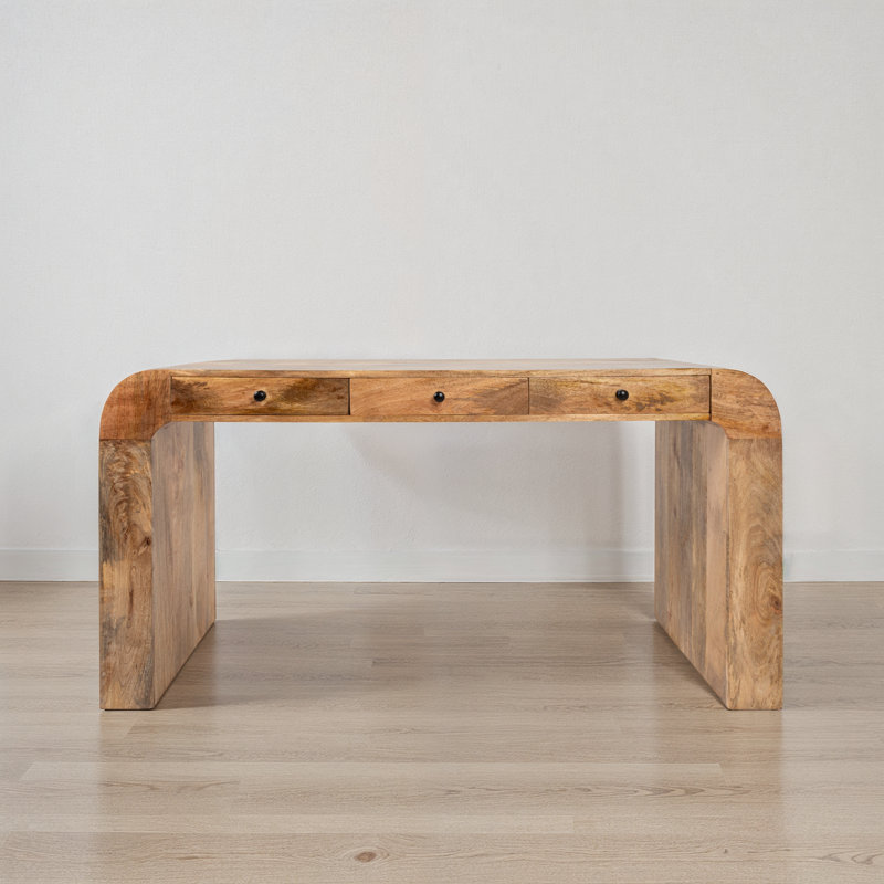 Bureau cascade en bois de manguier avec 3 tiroirs, Naturel