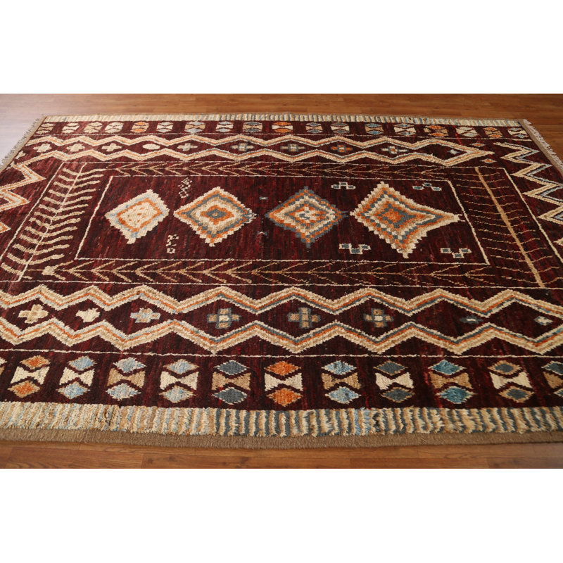 Tapis unique en laine noir / beige 6 pi 7 po x 10 pi Antuna New Age