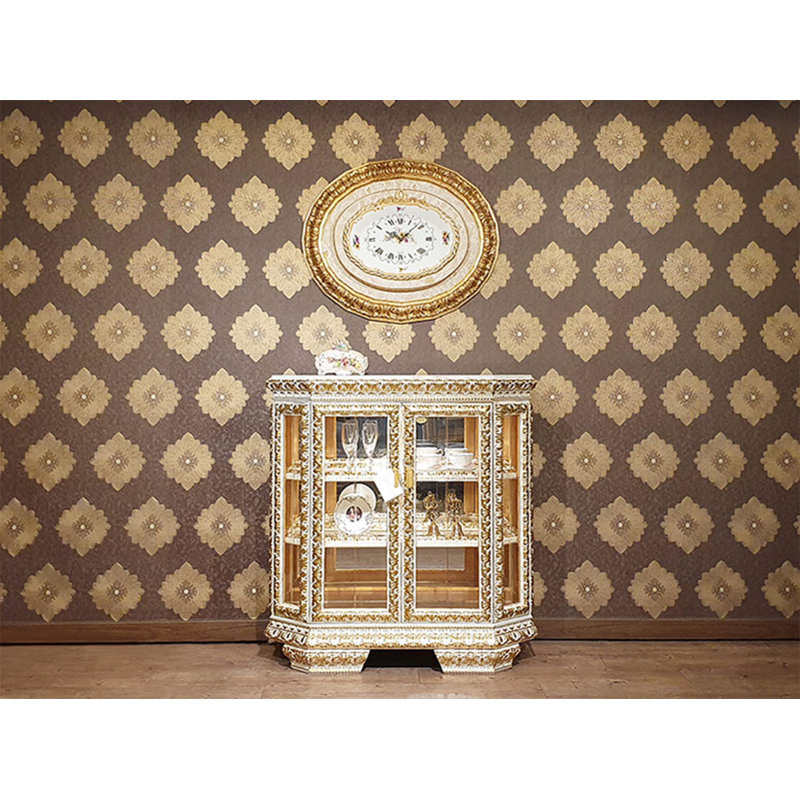 Marumsco Solid Wood Lighted China Cabinet, Antique Gold/Ivory