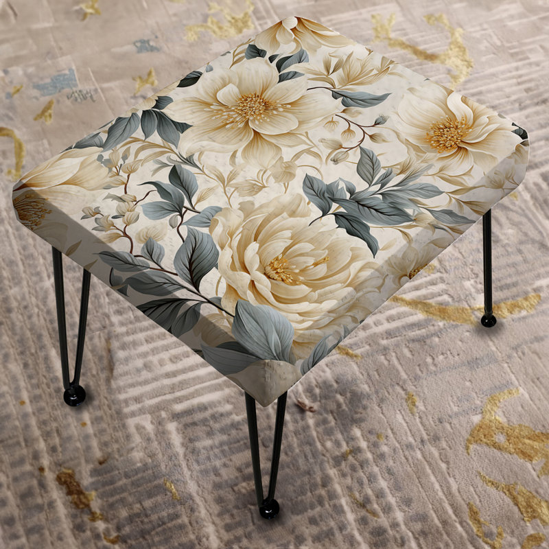 Beige And Grey Flower Serenity Boho Pattern I - Floral Rectangle Ottoman