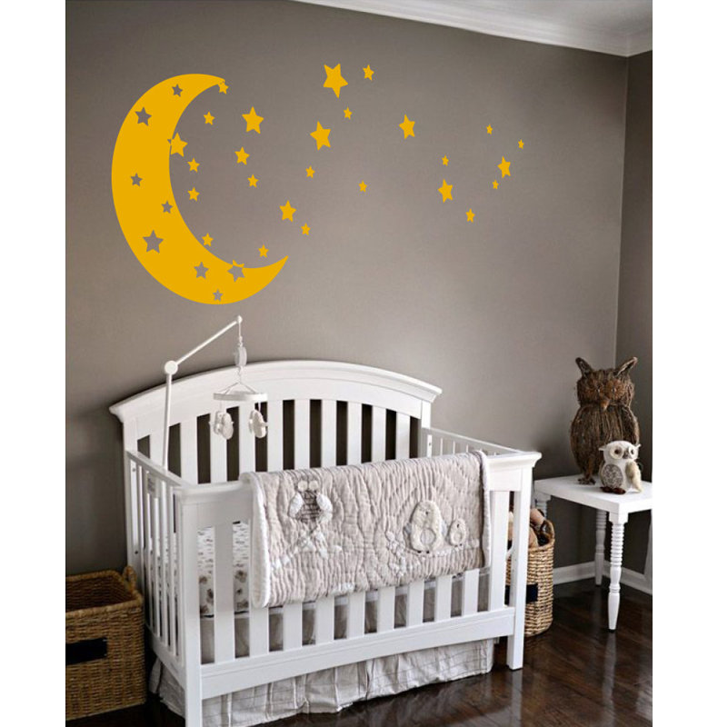 Adhésif décoratif lune et étoiles, H 22 po x l 49 po x P 0,01 po, Jaune signalisation