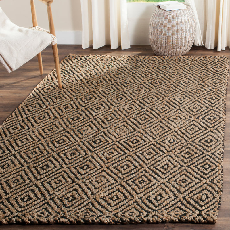 Aerionna Natural Fiber Hand Woven Jute Geometric Rug, Rectangle 3' x 5'