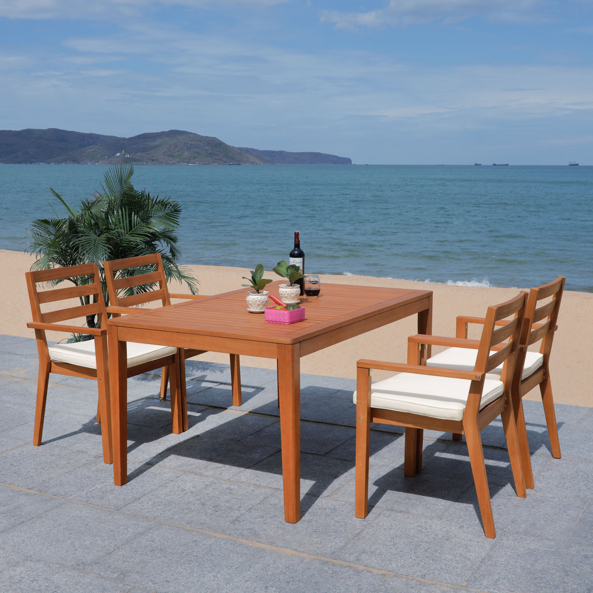 Gaynell 59.8'' Rectangular 4 - Person Outdoor Dining Set with Cushions