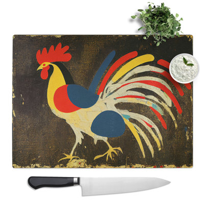 Iconic Rooster Abstract  Glass Chopping Board