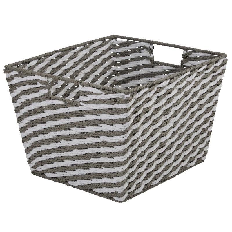  Medium Striped Woven Basket In Grey, 10" H x 12.9" W x 14.9" D, Gray