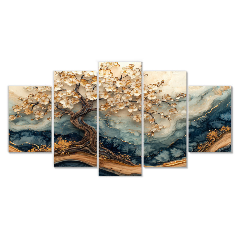 Cerisier en fleurs, jardin d'hiver, beauté VI - art mural cerisier en fleurs - ensemble de décorations murales traditionnelles