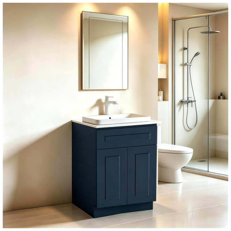24-Inch Navy Blue Shaker Base Cabinet with Soft-Close Door and Drawer, Kitchen Storage Unit