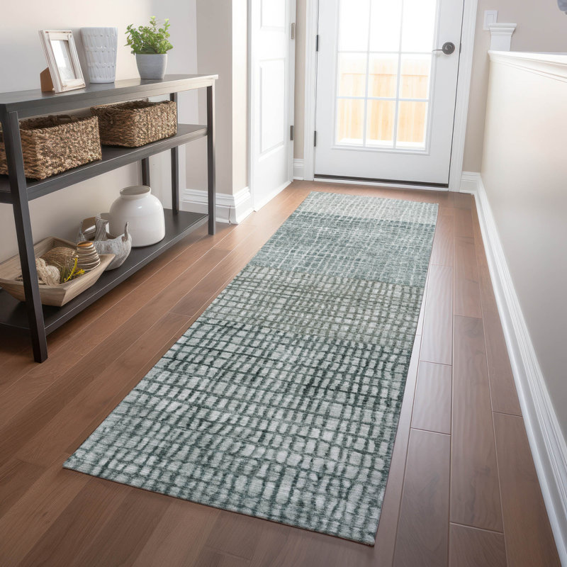 Machine Washable Indoor/Outdoor Xhevrie Aqua Rug, Runner 2'3" x 7'6"