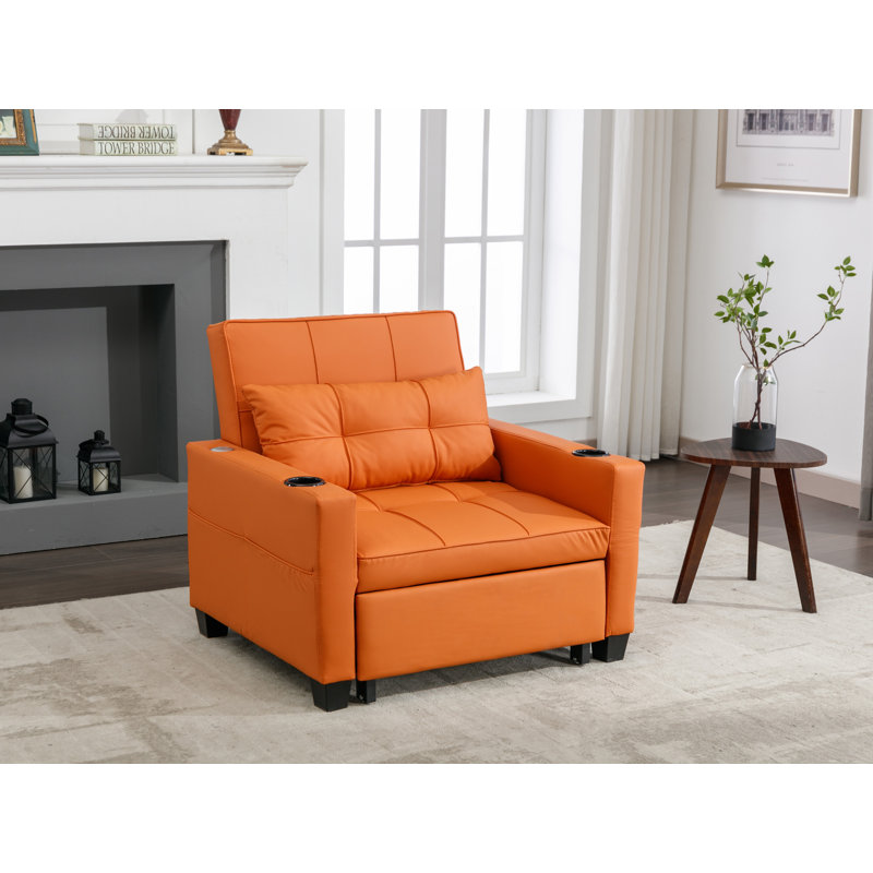 Fauteuil convertible capitonné large de 34,3 po Kurtiss, Similicuir orange
