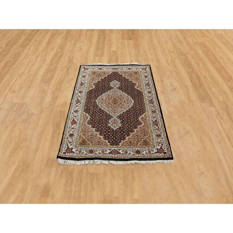 Tapis unique noué à la main de 3 pi x 5 pi 3 po noir / orange / brun clair Fredreich