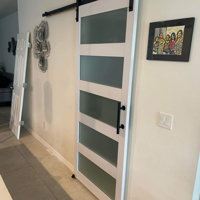 LDB_BUILDING Glass Wood Barn Door with Installation Hardware & Reviews