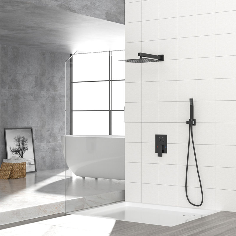 Double pomme de douche noire matte avec pluie et douche à main, tête facile à nettoyer, fixation murale, boyau 59 po